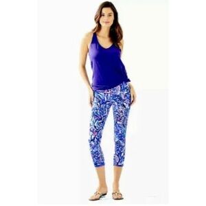EUC Lilly Pulitzer Luxletic Royal Purple Party Wave Weekender Crop Leggings Sz M